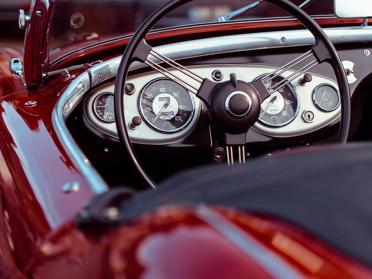 car, steering wheel, classic car, convertible, speedometer, red car, car wallpapers, auto, automobile, vehicle, chrome, 